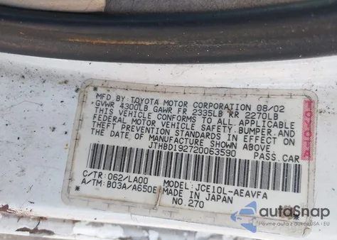 2002 Lexus Is 300 z USA, uszkodzony, nr VIN JTHBD192720063590